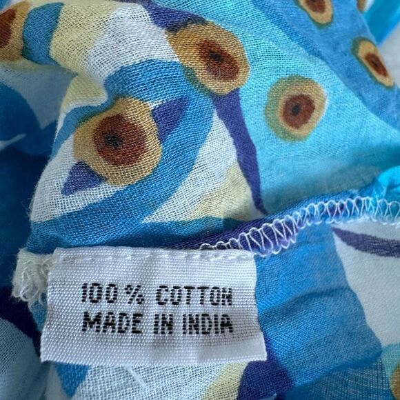 COLORI DI MARE 100% cotton Shirt Beaded Kaftan beach cover up L/XL - Picture 5 of 9